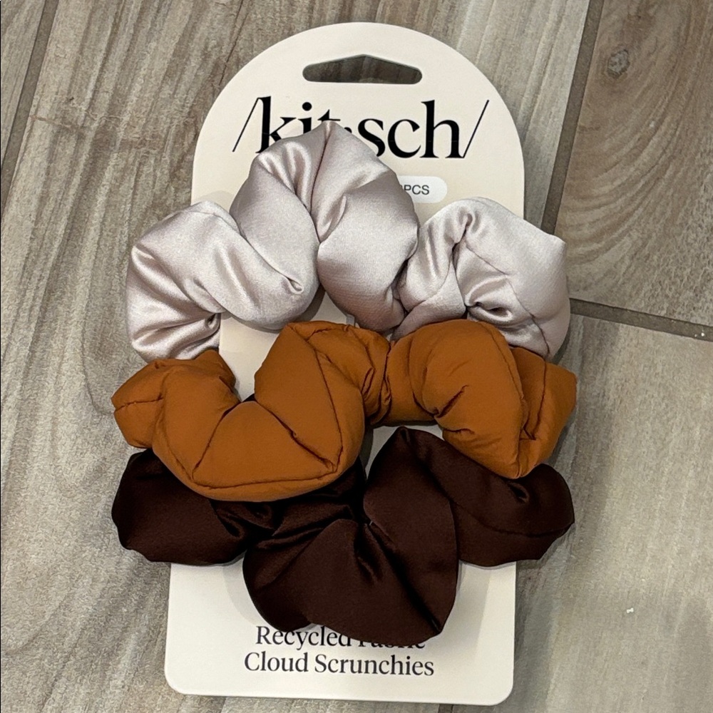 NWT Kitsch puffer Hair Scrunchies in Cream, Tan, and Brown
